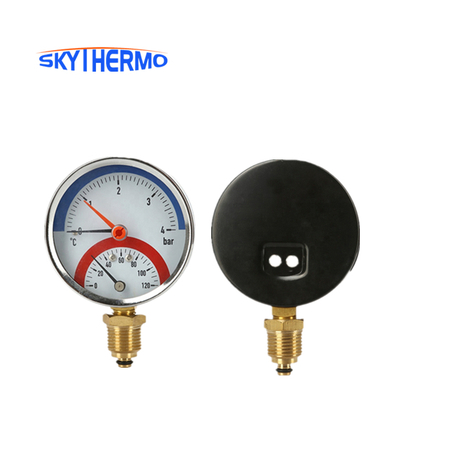 D80mm Bottom Connection Thermomanometer Black Steel Thermomanometer Measuring Pressure And Temperature