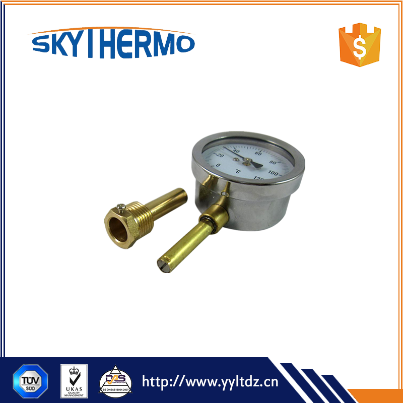 D80mm Bottom Connection Promotional Outdoor Bimetal Pipe Long Stem Thermometer Test Water Heat