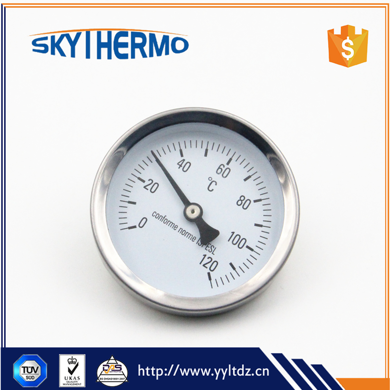 D63mm Waterproof Dustproof IP55 0-120C Bimetal Temperature Spring Thermometer Pipe Surface Clamp-On Thermometer