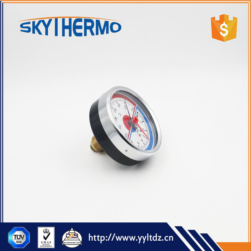 D80mm Back Connection Thermomanometer Iron Case 0-120C with Red Poninter Used On The Pipe