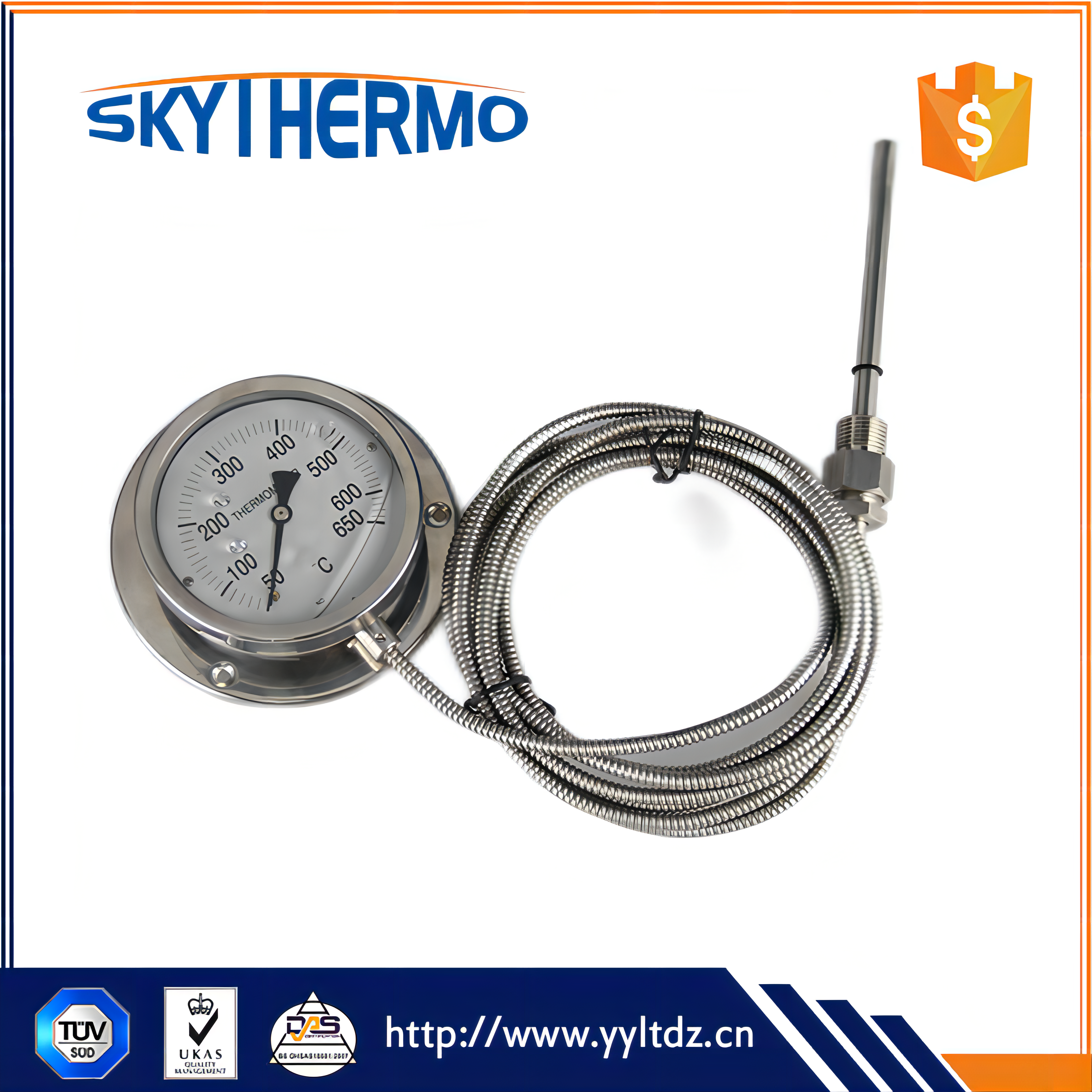 All SS Capillary Thermometer with Back Flange Dial Oil Fiiled Thermometer Industrial Use Temperature Gauge