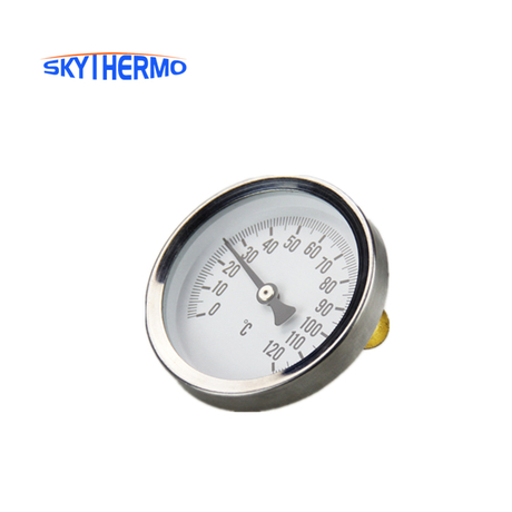 D63mm Waterproof Dustproof IP55 0-120C Bimetal Temperature Spring Thermometer Pipe Surface Clamp-On Thermometer