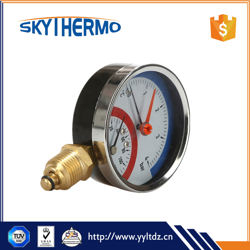 D80mm Bottom Connection Thermomanometer Black Steel Thermomanometer Measuring Pressure And Temperature