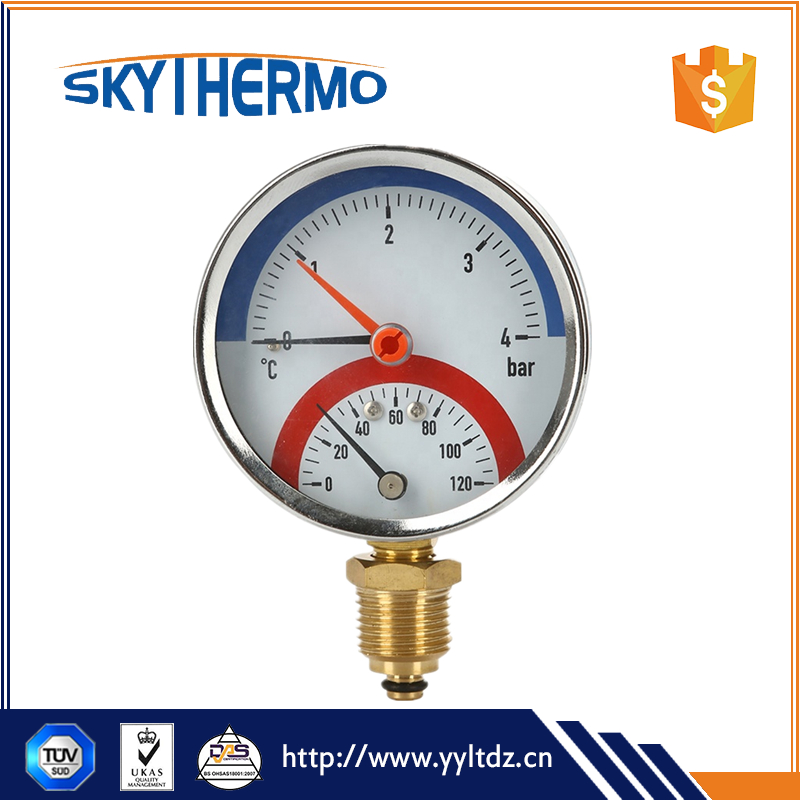 D80mm Bottom Connection Thermomanometer Black Steel Thermomanometer Measuring Pressure And Temperature